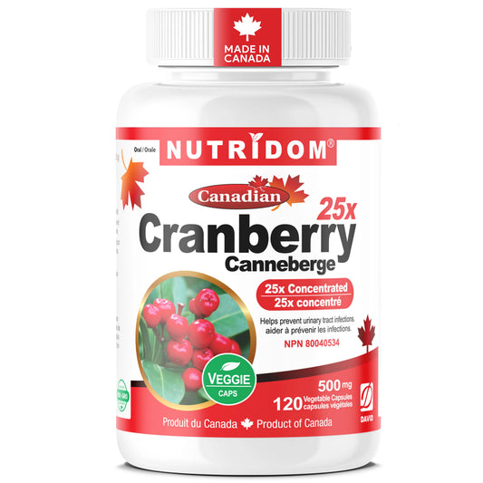 Nutridom Cranberry 25X 120 Veggie Caps - Non-GMO and Gluten Free
