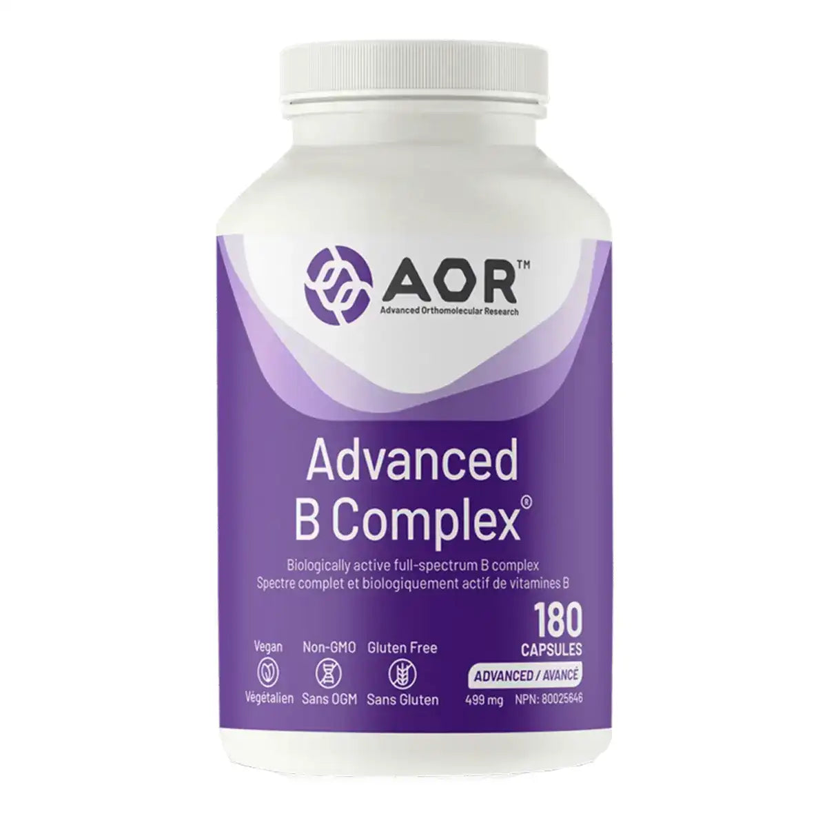 AOR Advanced B Complex 499mg 180 Capsules - Vegan, Non-GMO, Helps with Liver Support, Stress Support and Energy Support