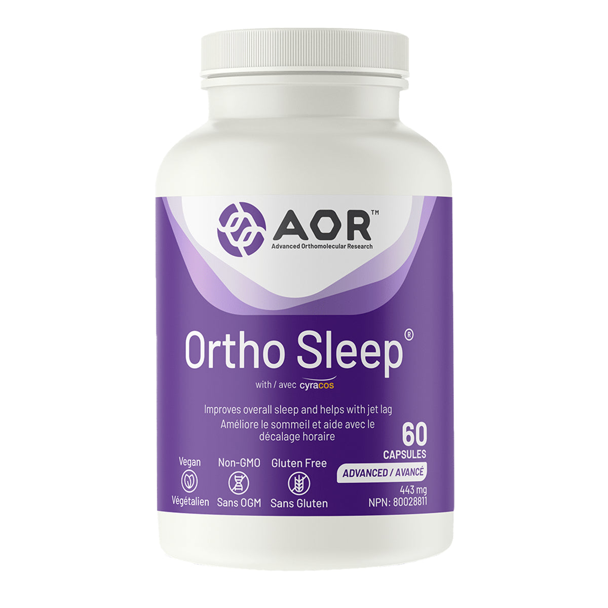 AOR Ortho Sleep 443mg 60 Capsules - Vegan, Non-GMO, Helps with Stress Support, Sleep Support and Nervous Tension