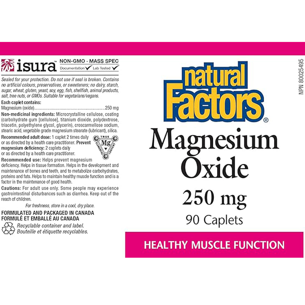 Magnesium Oxide 250mg 90caps Natural Factors