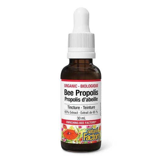 Natural Factors Bee Propolis Tincture 65% Extract 30mL - Corn Free, Egg Free, Helps with Throat Comfort