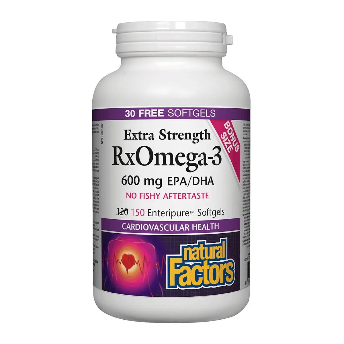 Natural Factors Rx Omega-3 Extra Strength 600mg 120+30 Softgels - Non-GMO, Gluten Free, Helps with Heart, Cardiovascular Health and Joint Health