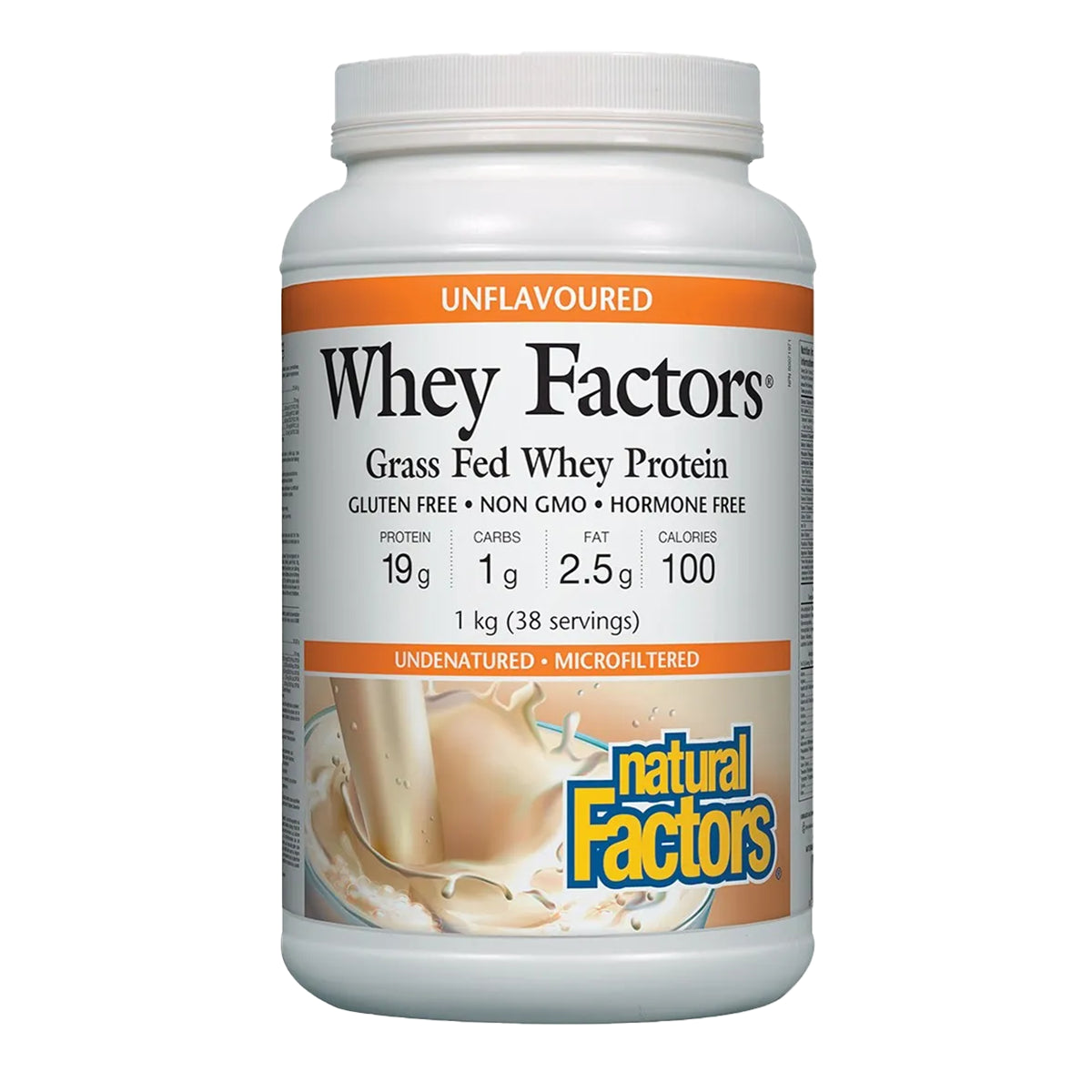 Natural Factors Whey Factors Grass Fed Whey Protein Unflavoured 1kg - Grass Fed, Non-GMO, Helps with Stress Support, Immune Support, Bone Health, Metabolism Support and Weight Management