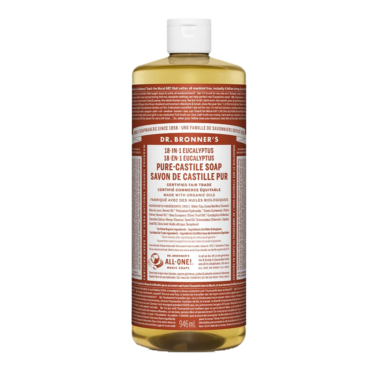 Dr. Bronners 18-In-1 Pure-Castile Liquid Soap Eucalyptus 946mL - Organic and Fair Trade