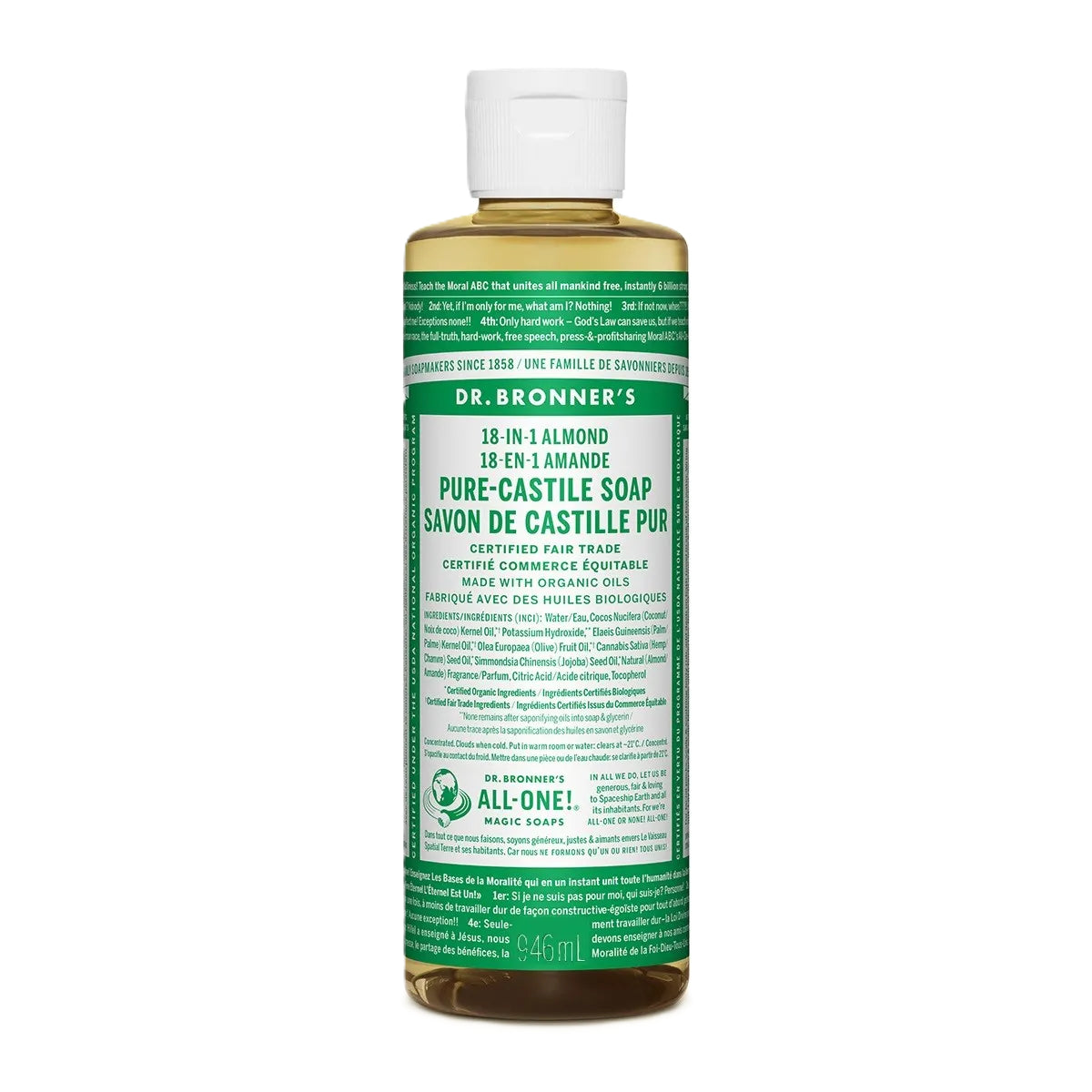 Dr. Bronners 18-In-1 Pure-Castile Soap Almond 946mL - Vegan and Non-GMO