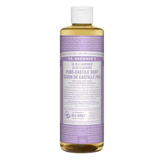 Dr. Bronners 18-In-1 Pure-Castile Liquid Soap Lavender 473mL - Vegan and Non-GMO