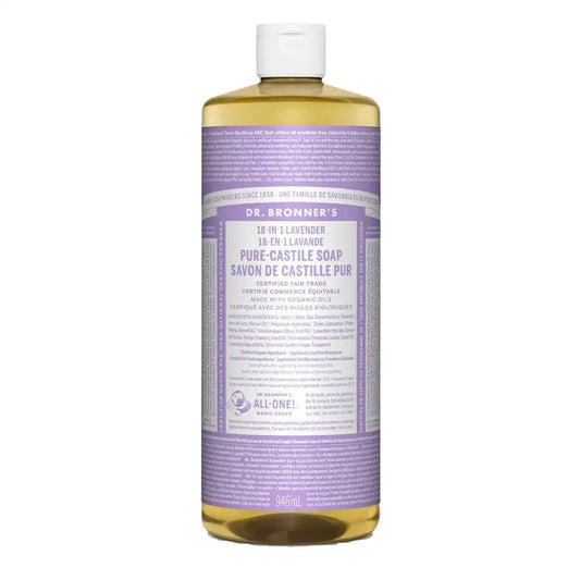 Dr. Bronners 18-In-1 Pure-Castile Liquid Soap Lavender 946mL - Fair Trade and Organic