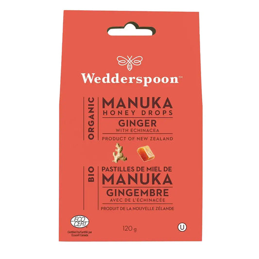 Wedderspoon Organic Manuka Honey Drops Ginger 120g