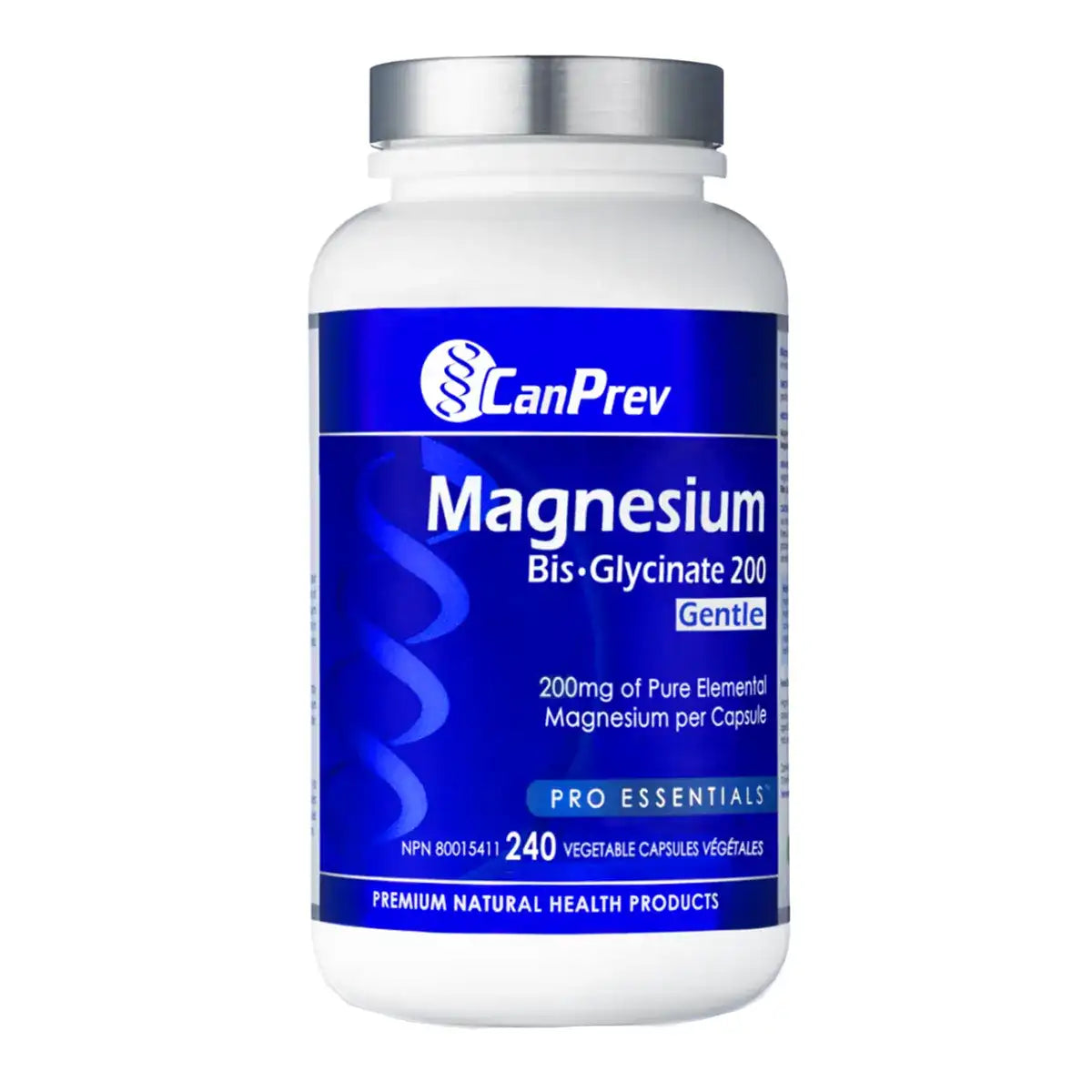 CanPrev Magnesium Bis-Glycinate 200 Gentle 240 Veggie Caps - Canadian Owned, Vegan, Digestive Health, Gentle on the Stomach, Elemental Chelated Complex for Relaxation and Muscle Comfort