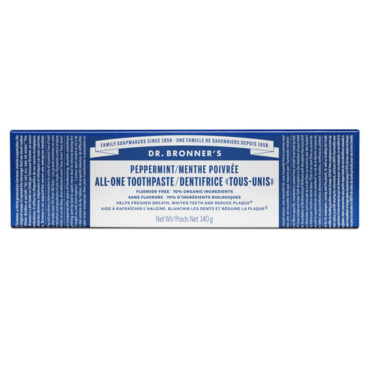 Dr. Bronners All-One Toothpaste Peppermint 140g - Recyclable Packaging and Cruelty Free