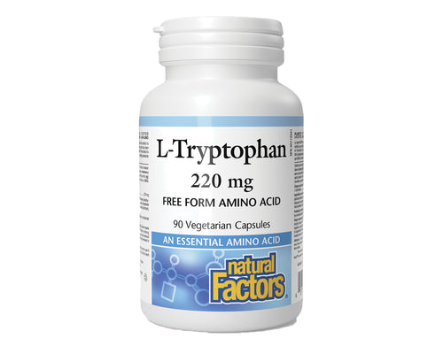Natural Factors L-Tryptophan 220mg 90 Veggie Caps - Canadian Owned, Vegetarian, Helps with Sleep Support, Energy Support and Immune Support