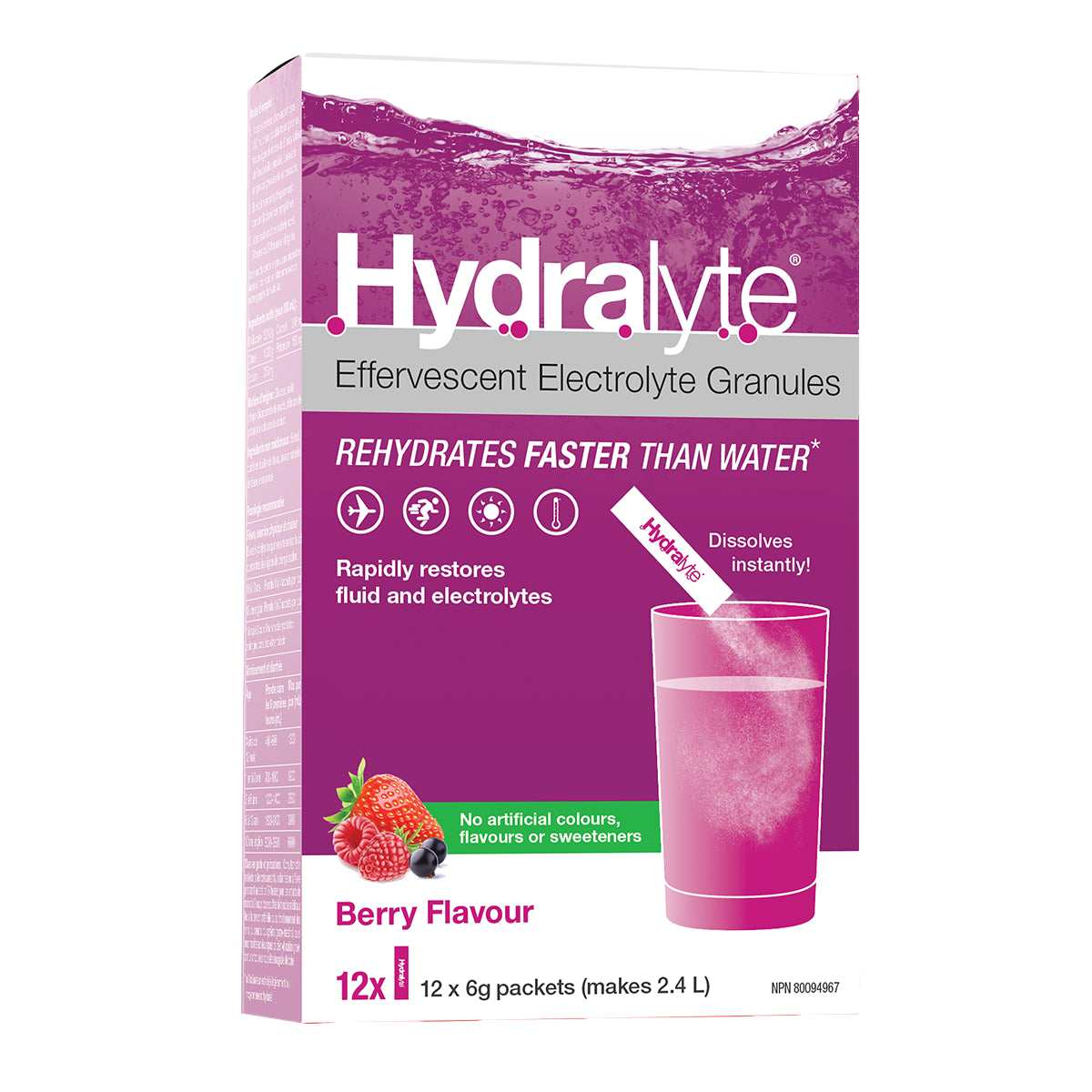 Hydralyte Electrolyte Granules Berry 12x6g - Vegan and Non-GMO