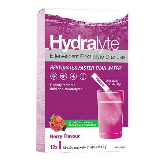 Hydralyte Electrolyte Granules Berry 12x6g - Vegan and Non-GMO