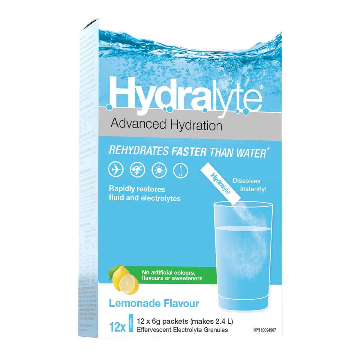 Hydralyte Electrolyte Granules Lemonade 12x6g - Vegan and Non-GMO