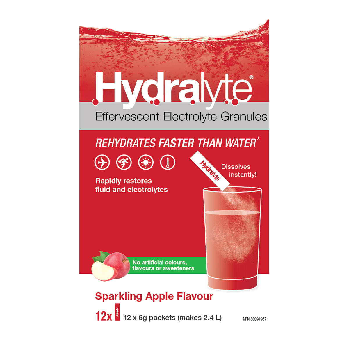 Hydralyte Electrolyte Granules Sparkling Apple 12x6g - Vegan and Non-GMO