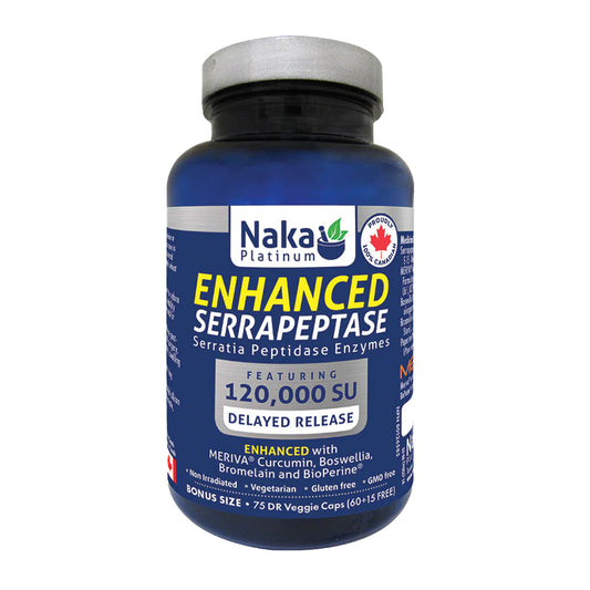 Naka Platinum Enhanced Serrapeptase 120000SU 75 Veggie Caps - Non-GMO and Gluten Free