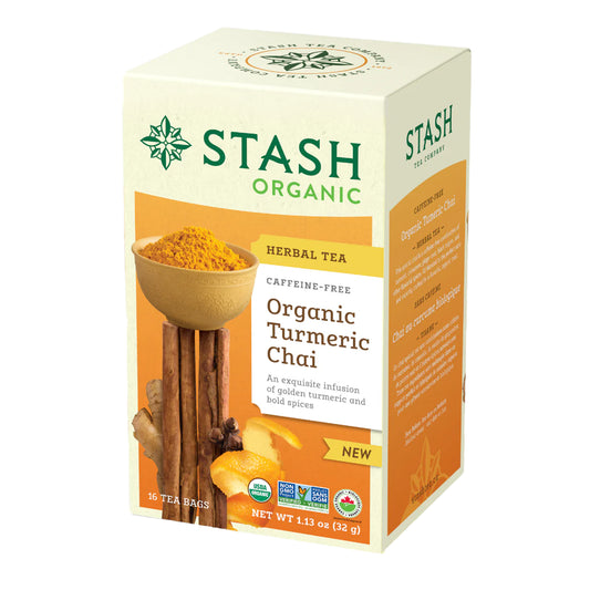 Stash Tea Organic Herbal Tea Turmeric Chai Caffeine Free 16 Tea Bags