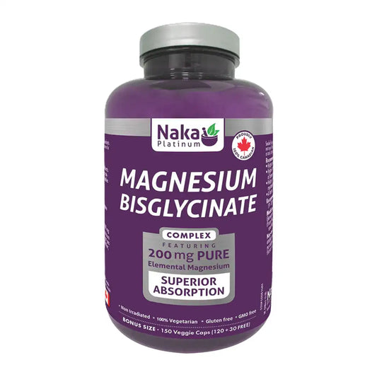 Naka Platinum Magnesium Bisglycinate 200mg 120+30 Veggie Caps - Non-GMO and Cruelty Free