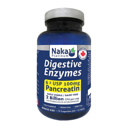Naka Platinum Digestive Enzymes 75 Veggie Caps - Non-GMO, Gluten Free, Helps with Digestive Health, Gas and Bloating Comfort