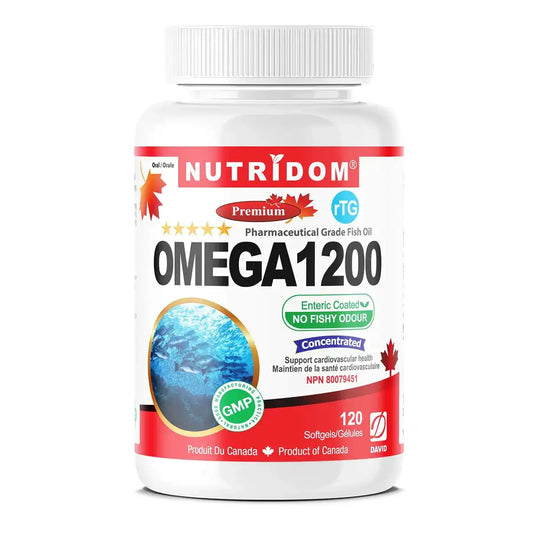 Nutridom Omega 1200 1000mg 120 Softgels - Non-GMO, Canadian Owned, Helps with Heart and Cardiovascular Health