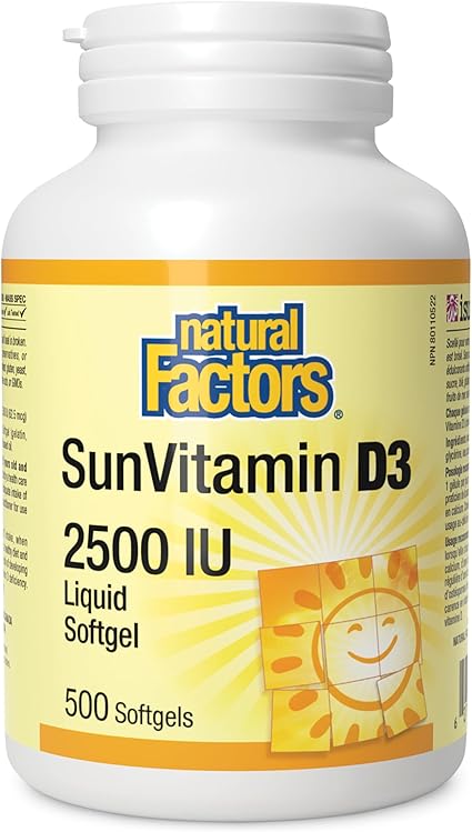 Natural Factors Sun Vitamin D 2500 IU, 500 Softgels, HIGH POTENCY