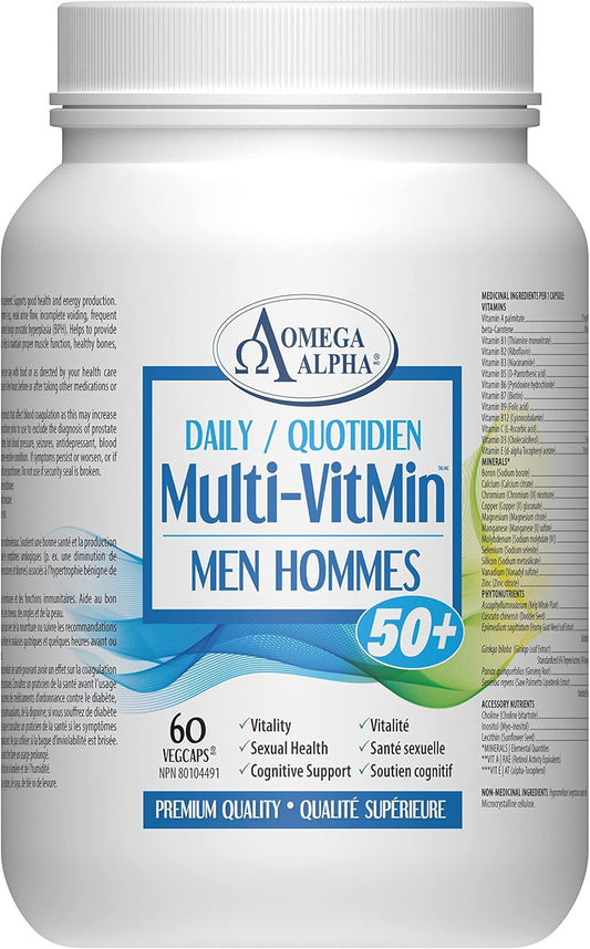Omega Alpha Daily Multi-VitMin Men 50+ - Multi-vitamin and multi-mineral supplement-60 Caps