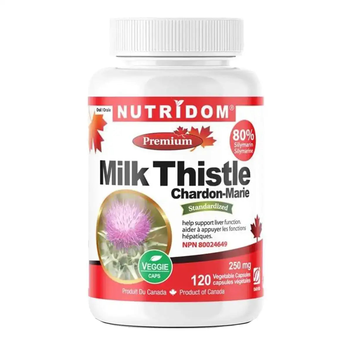 Nutridom Milk Thistle 120 Veggie Caps - Non-GMO and Gluten Free