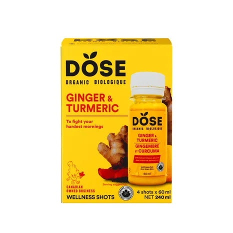 DOSE Organic Ginger & Turmeric Shot, 4 Pack, 4 x 60 mL