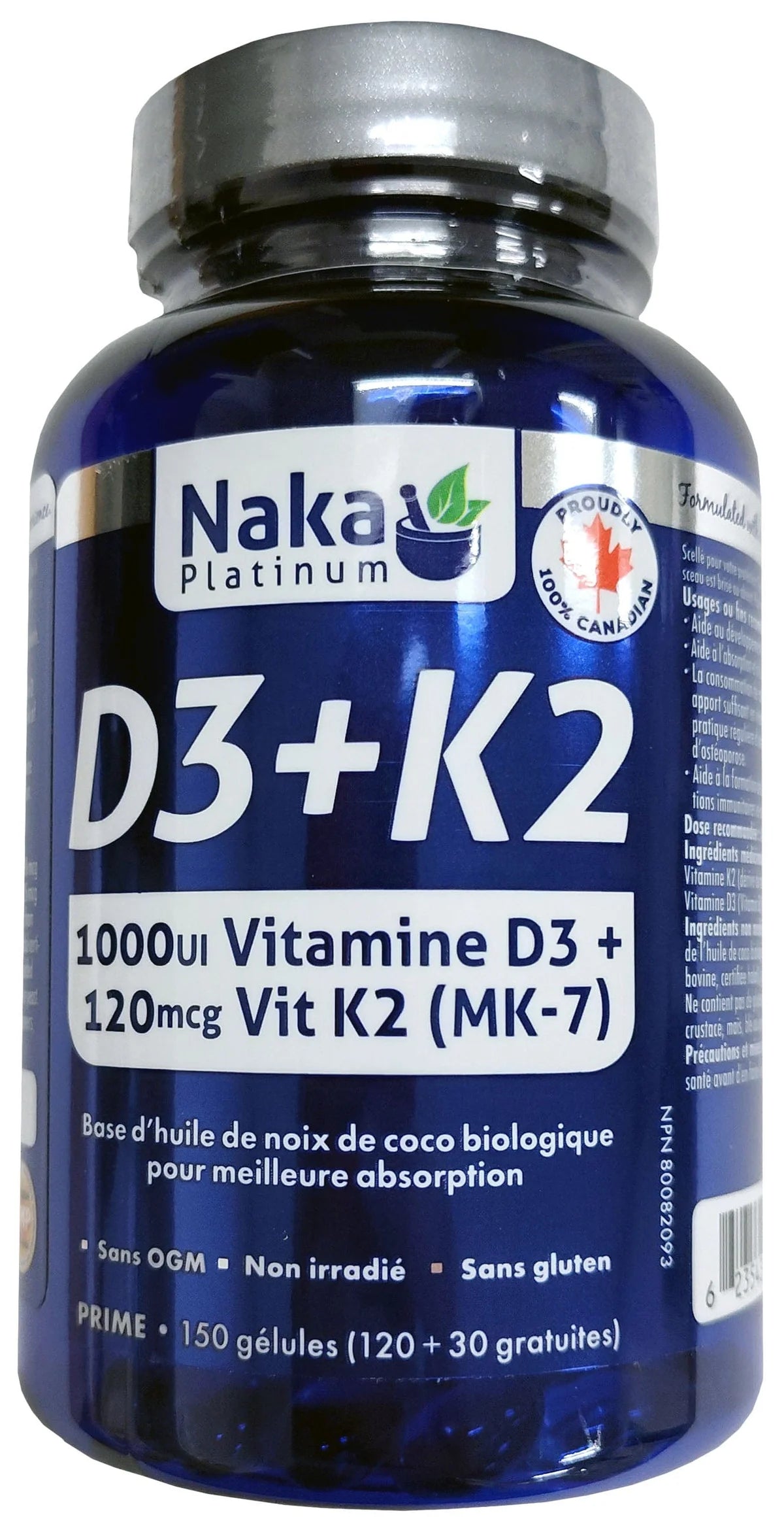 Naka platinum Vitamin D3+K2 150 gels