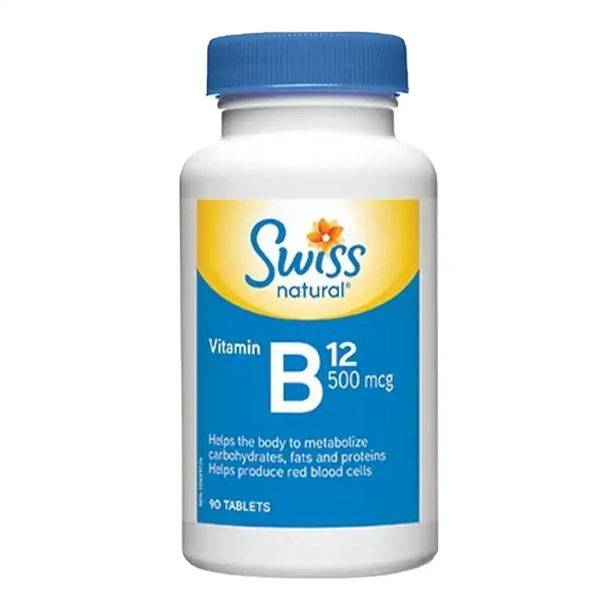 Swiss Vitamin B12 500mcg 90 Tablets - Preservatives Free and Gluten Free